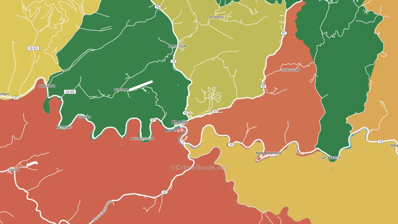 Pineville, WV Map of Assault Rates