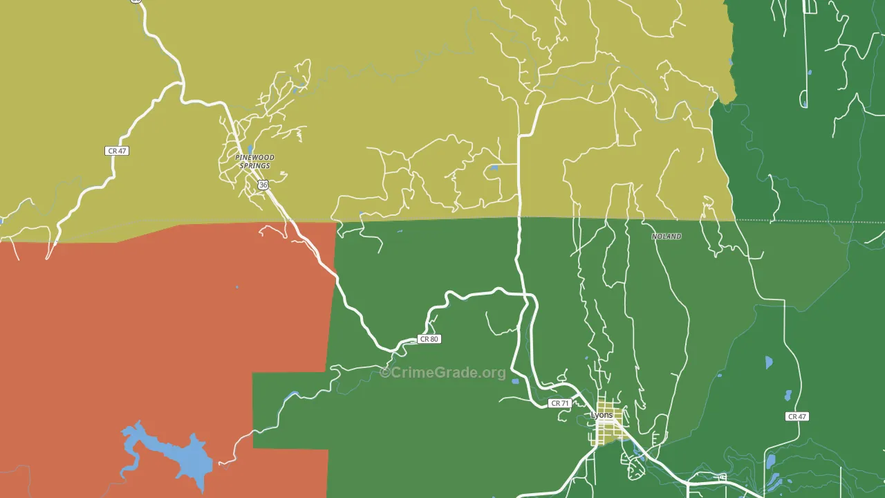 Pinewood Springs, CO Map of Assault Rates