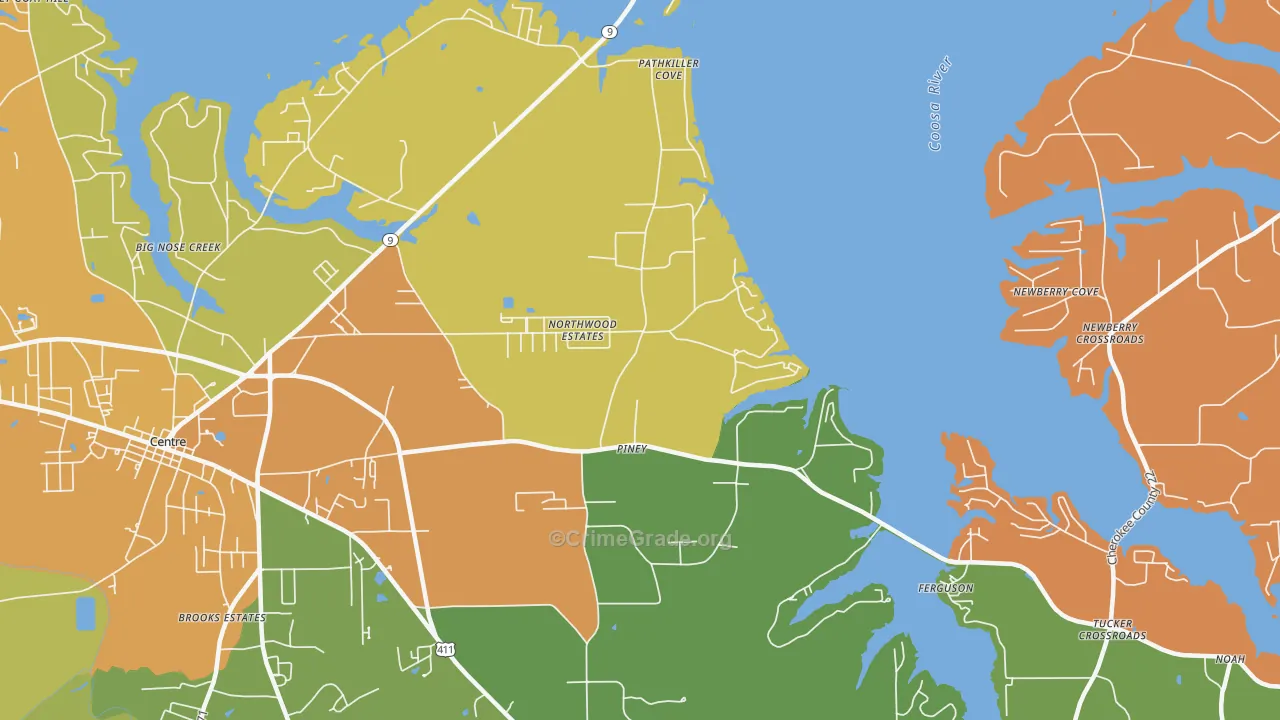 Piney, AL Map of Assault Rates