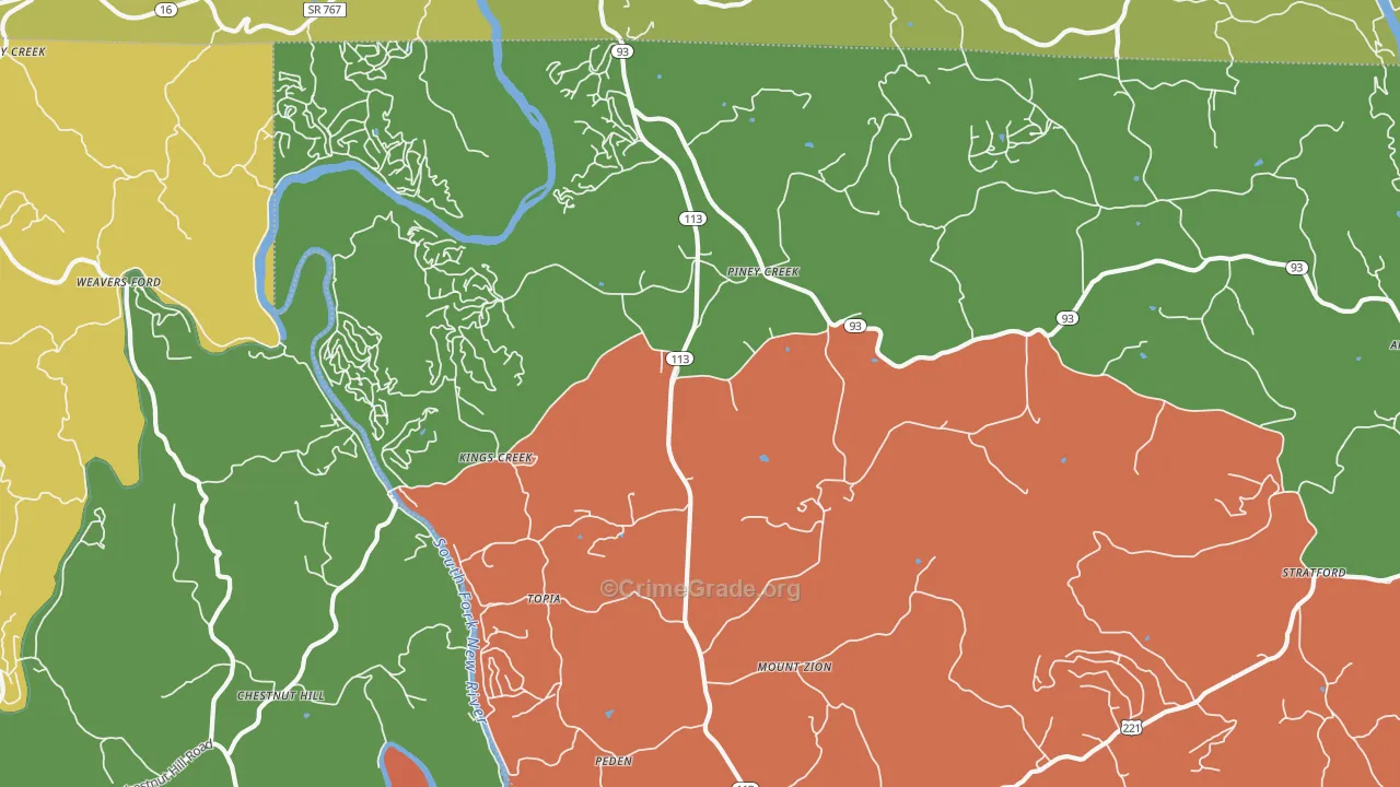 Piney Creek, NC Map of Assault Rates