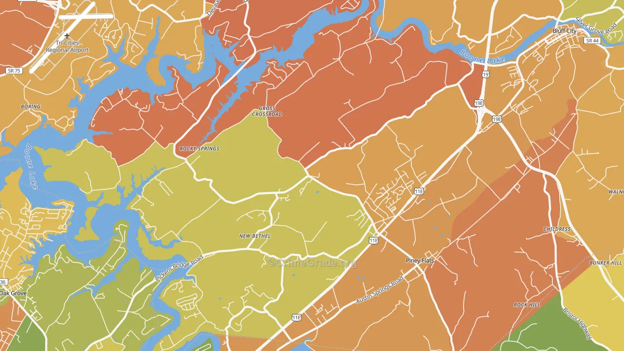 Piney Flats, TN Map of Assault Rates