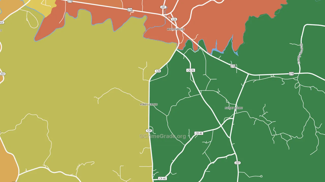 Piney Grove, AL Map of Assault Rates