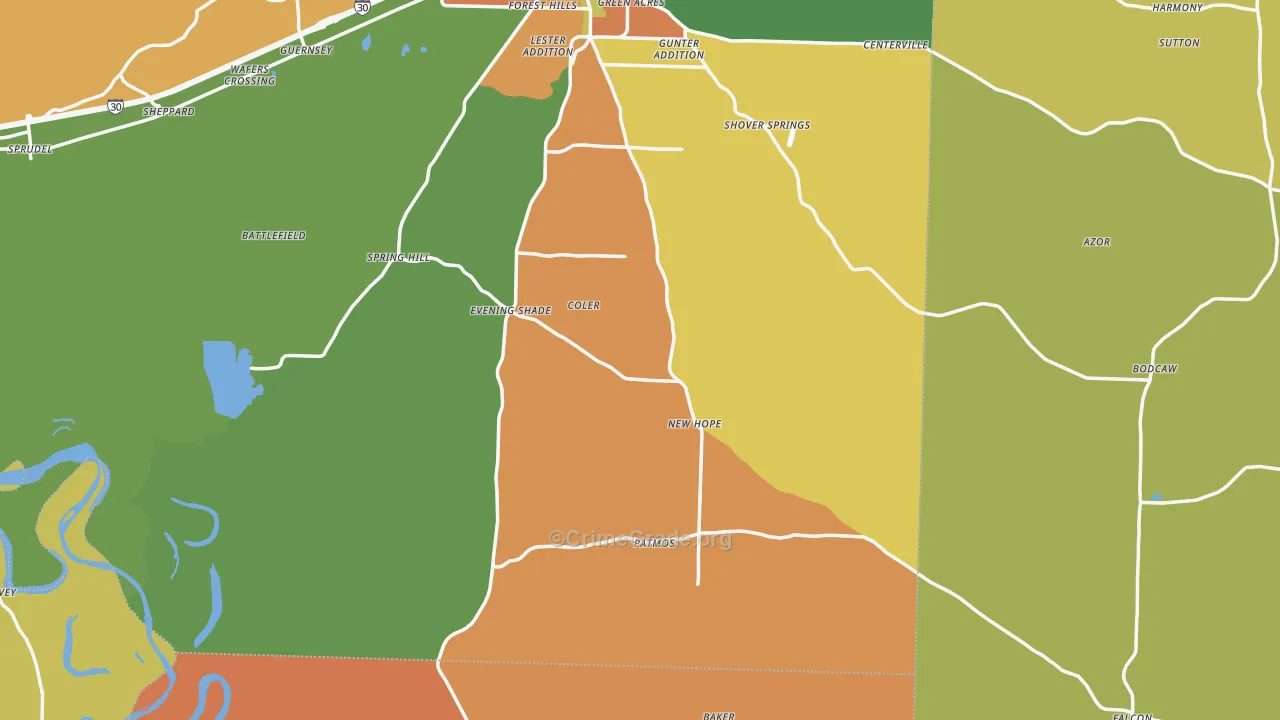 Piney Grove, AR Map of Assault Rates