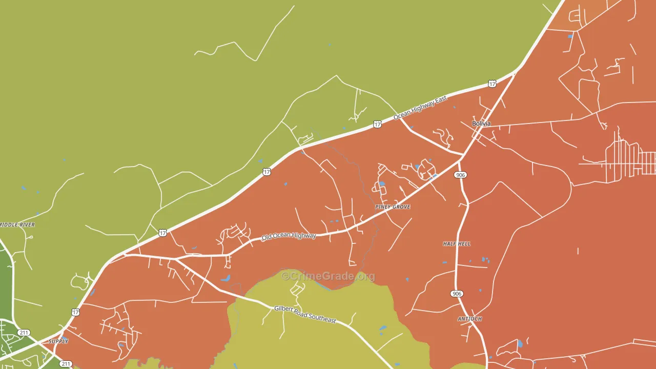 Piney Grove, NC Map of Assault Rates