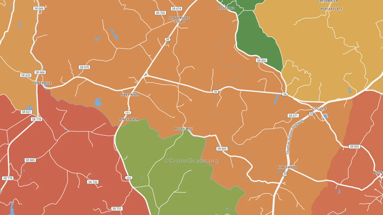 Piney River, VA Map of Assault Rates