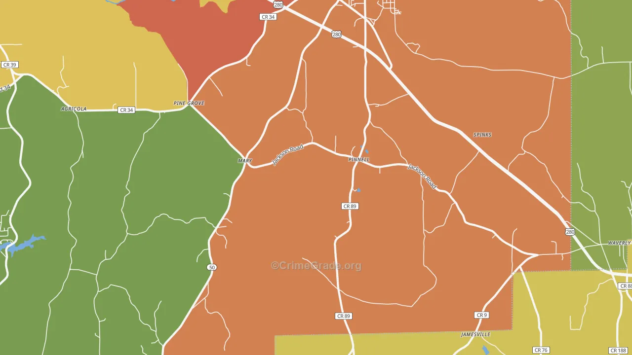 Pinnell, AL Map of Assault Rates
