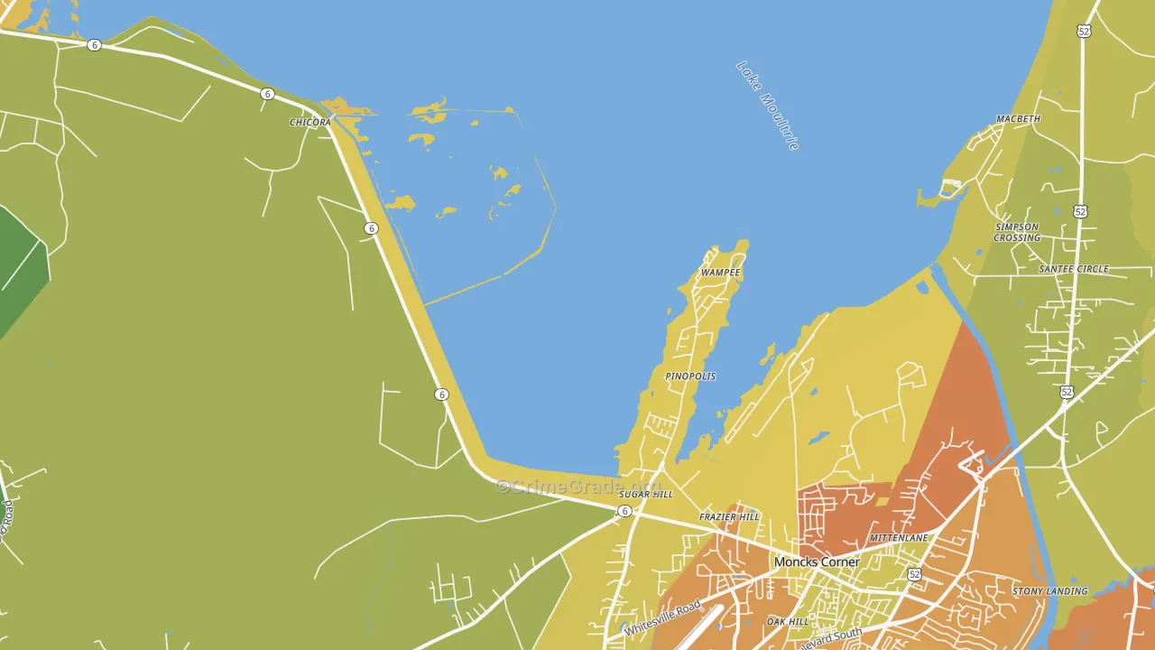 Pinopolis, SC Map of Assault Rates