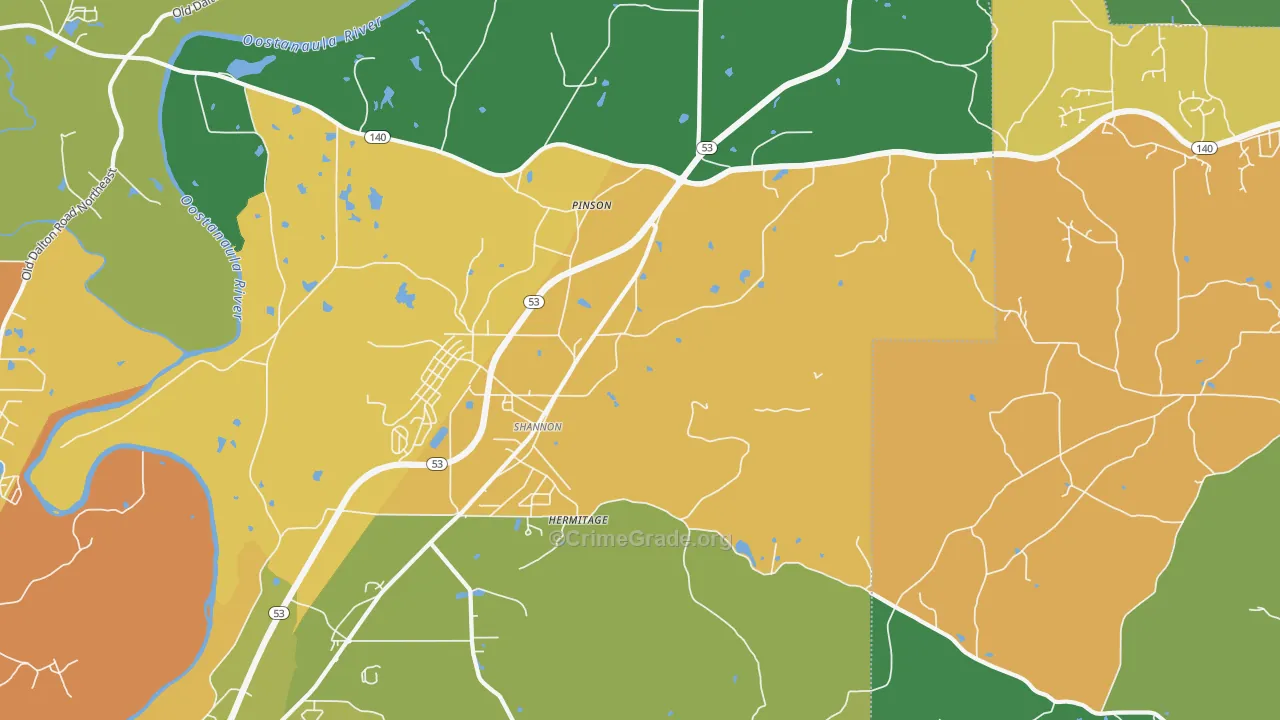 Pinson, GA Map of Assault Rates