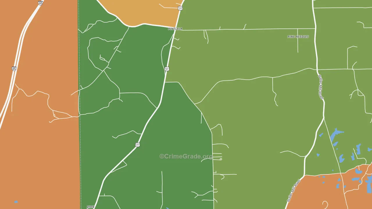 Pintlala, AL Map of Assault Rates