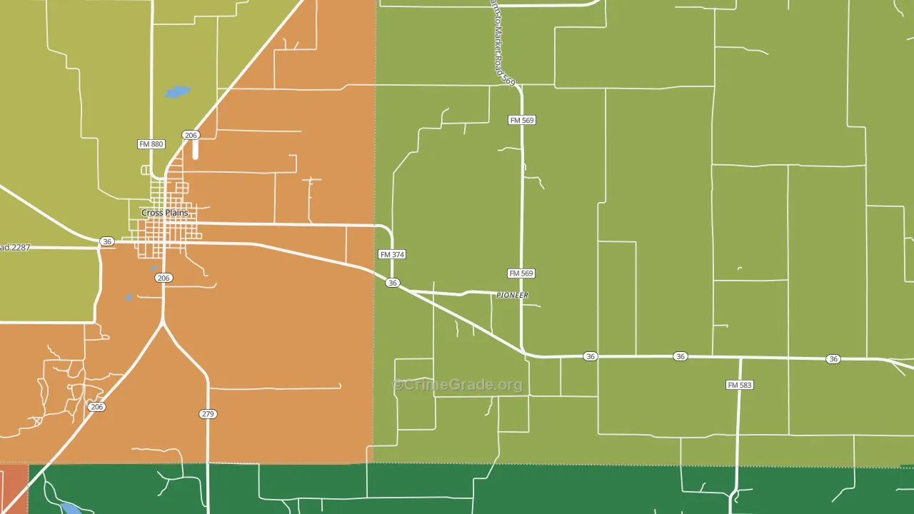 Pioneer, TX Map of Assault Rates