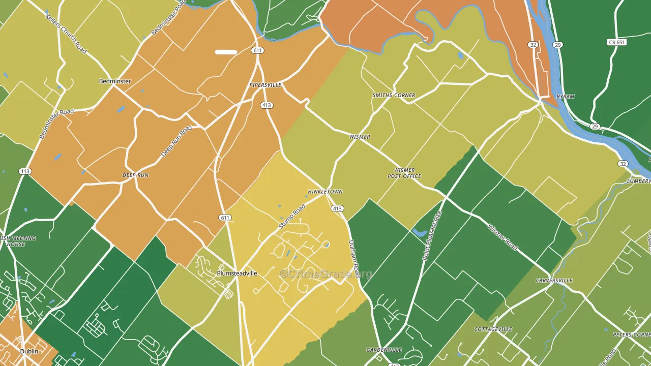 Pipersville, PA Map of Assault Rates