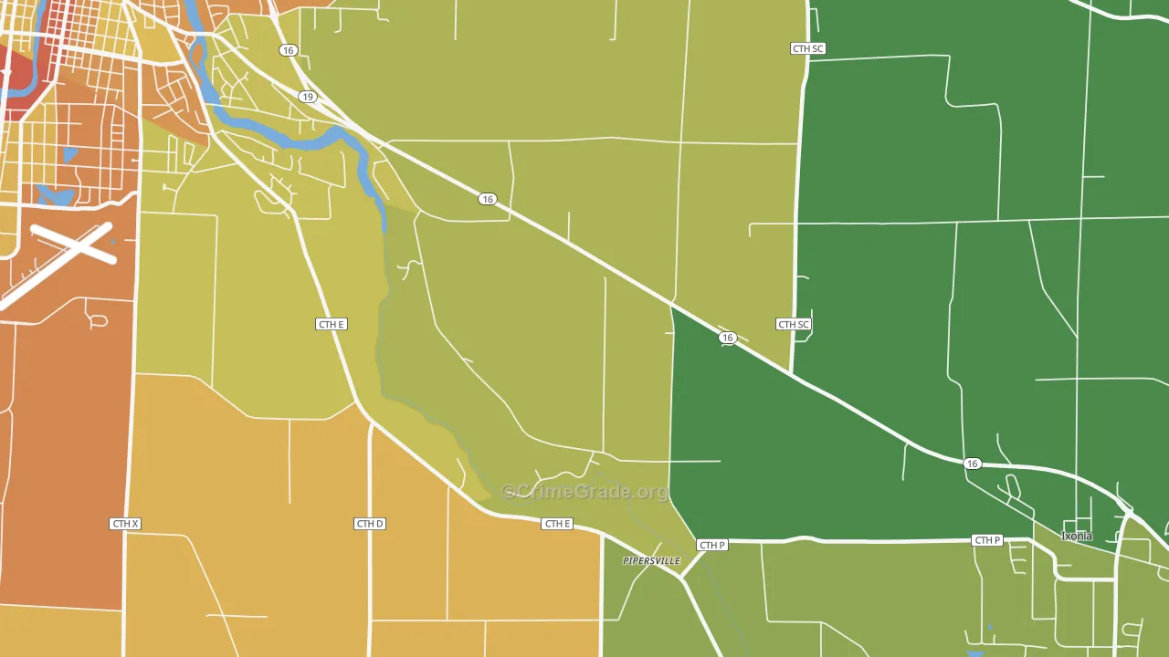 Pipersville, WI Map of Assault Rates