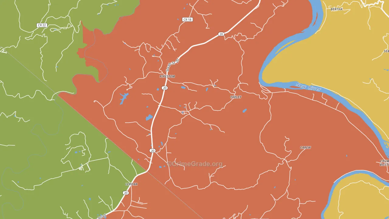 Pipestem, WV Map of Assault Rates