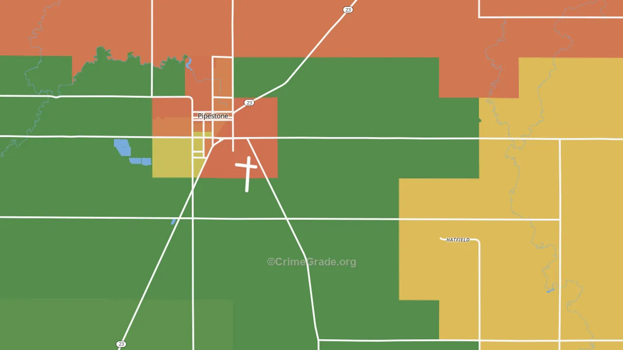 Pipestone County, MN Map of Assault Rates