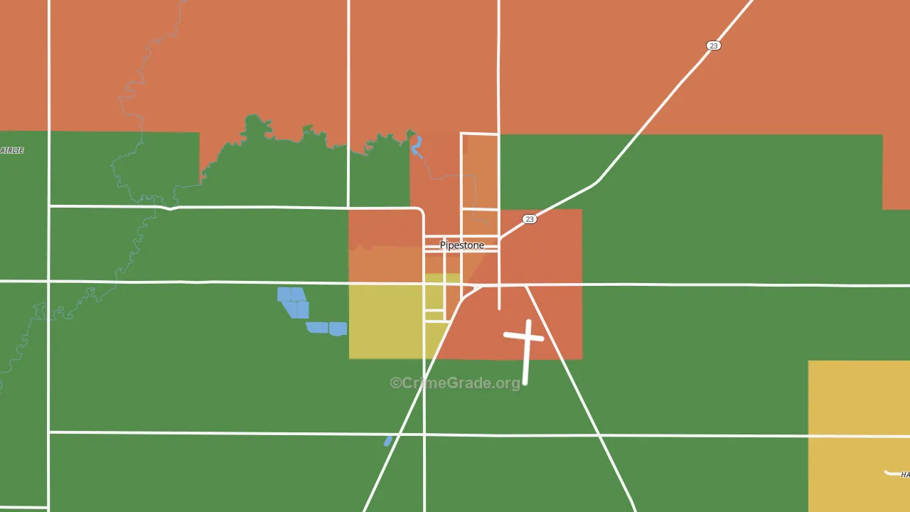 Pipestone, MN Map of Assault Rates