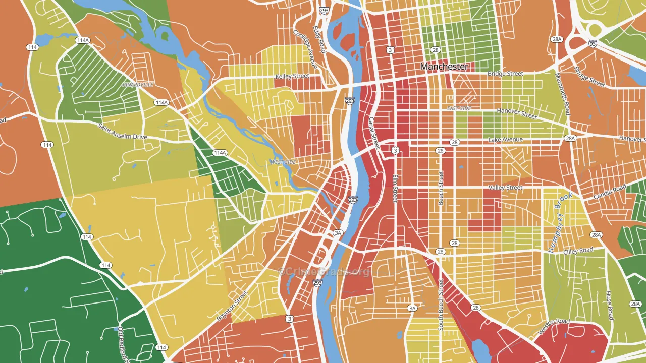 Piscataquog, Manchester, NH Map of Assault Rates