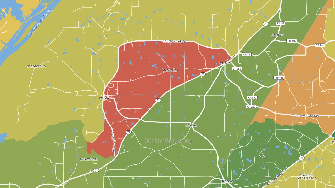 Pisgah, AL Map of Assault Rates