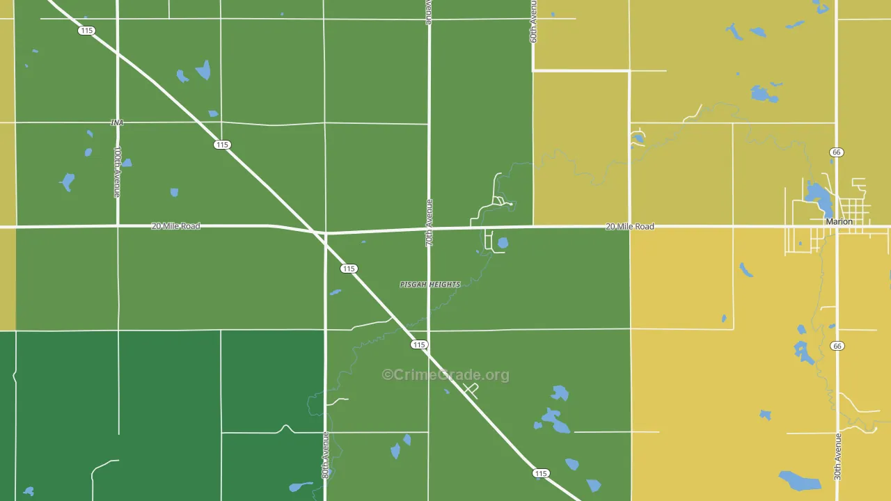 Pisgah Heights, MI Map of Assault Rates