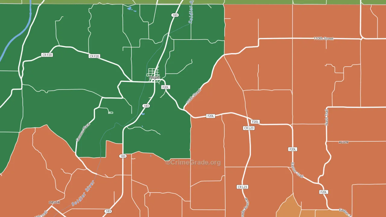 Pisgah, IA Map of Assault Rates