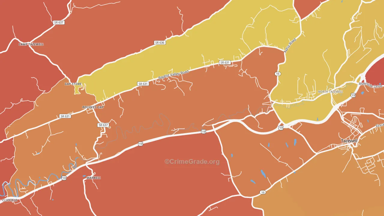 Pisgah, VA Map of Assault Rates