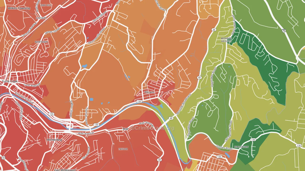 Pitcairn, PA Map of Assault Rates