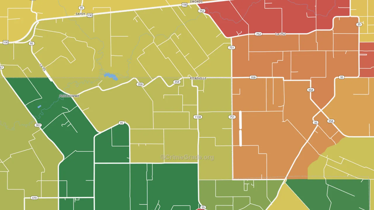 Pitreville, LA Map of Assault Rates