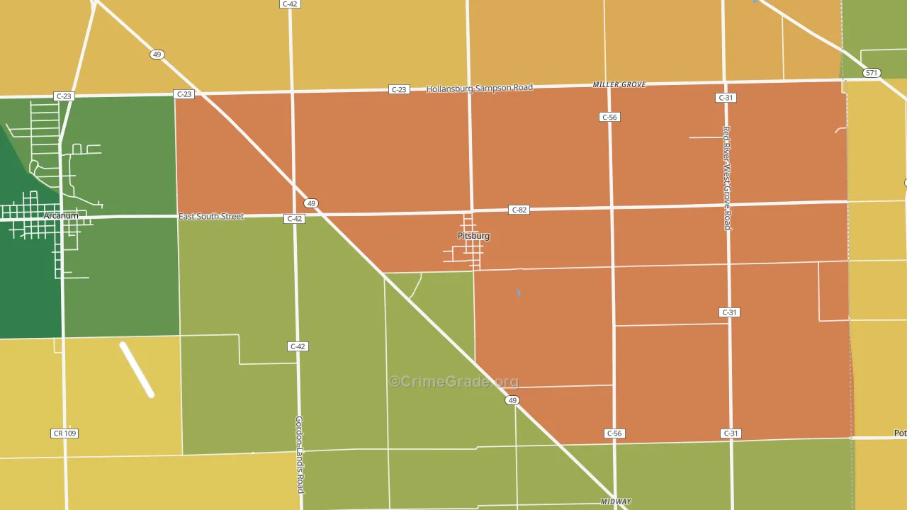 Pitsburg, OH Map of Assault Rates