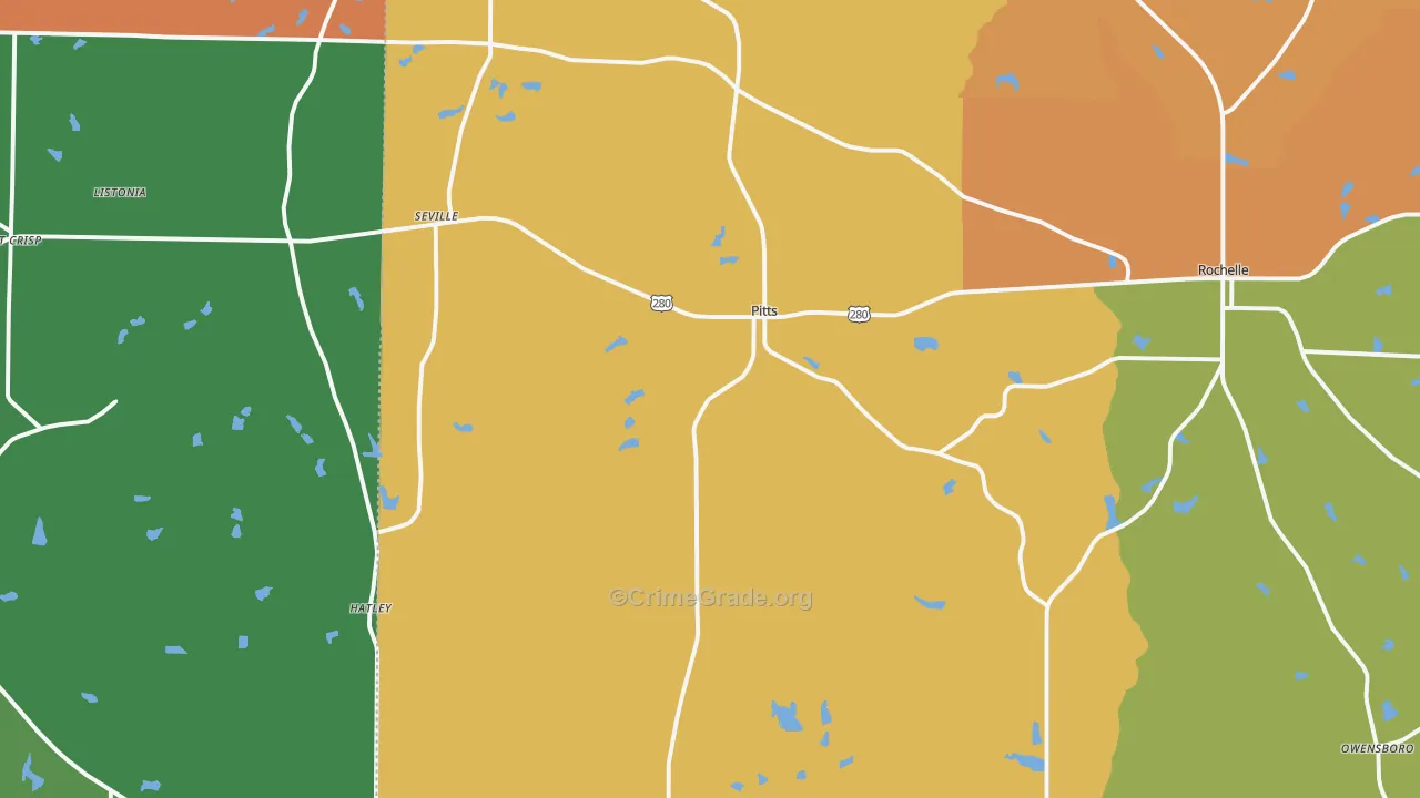 Pitts, GA Map of Assault Rates
