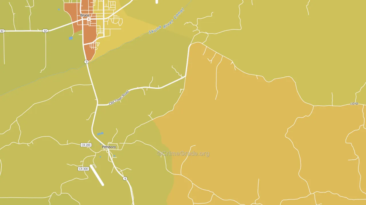Pittsboro, MS Map of Assault Rates
