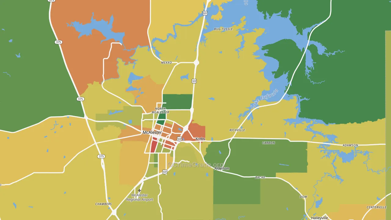 Pittsburg County, OK Map of Assault Rates