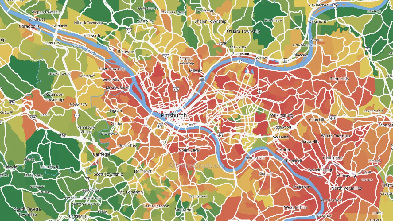 Pittsburgh, PA Map of Assault Rates