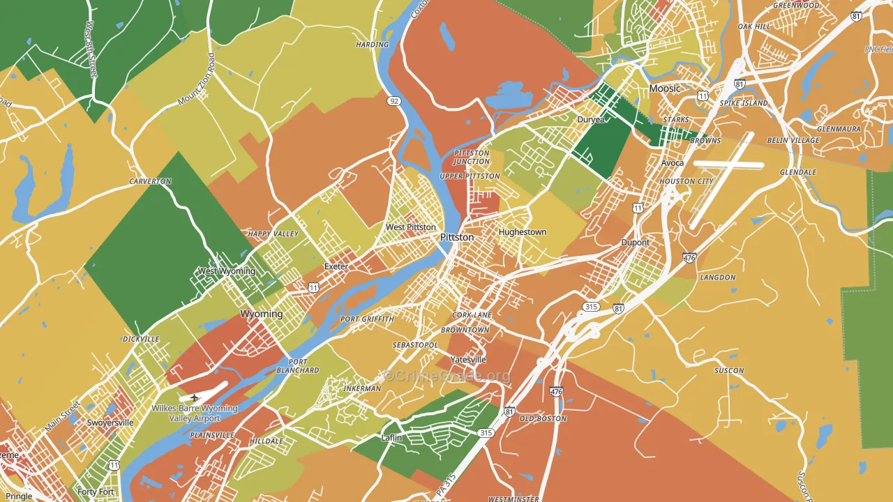 Pittston, PA Map of Assault Rates