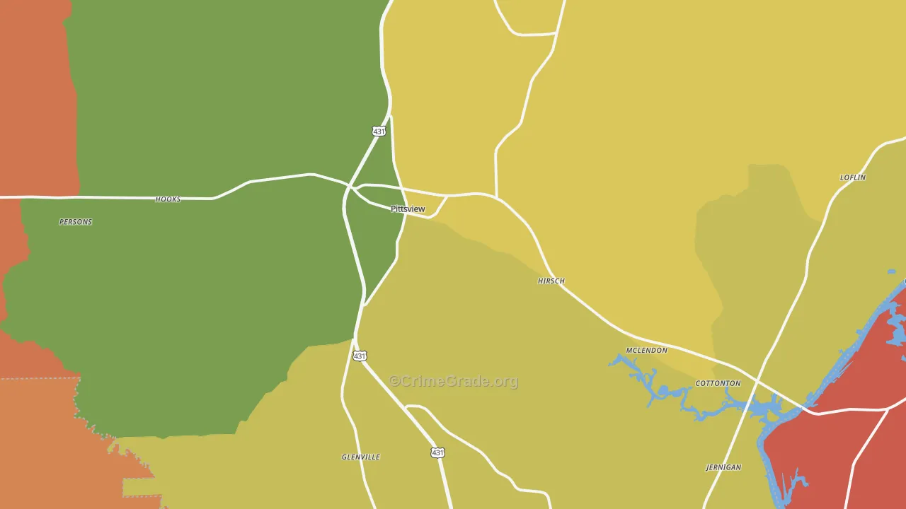 Pittsview, AL Map of Assault Rates