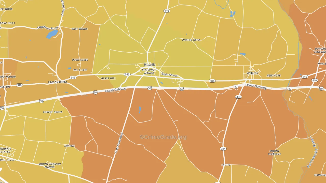 Pittsville, MD Map of Assault Rates
