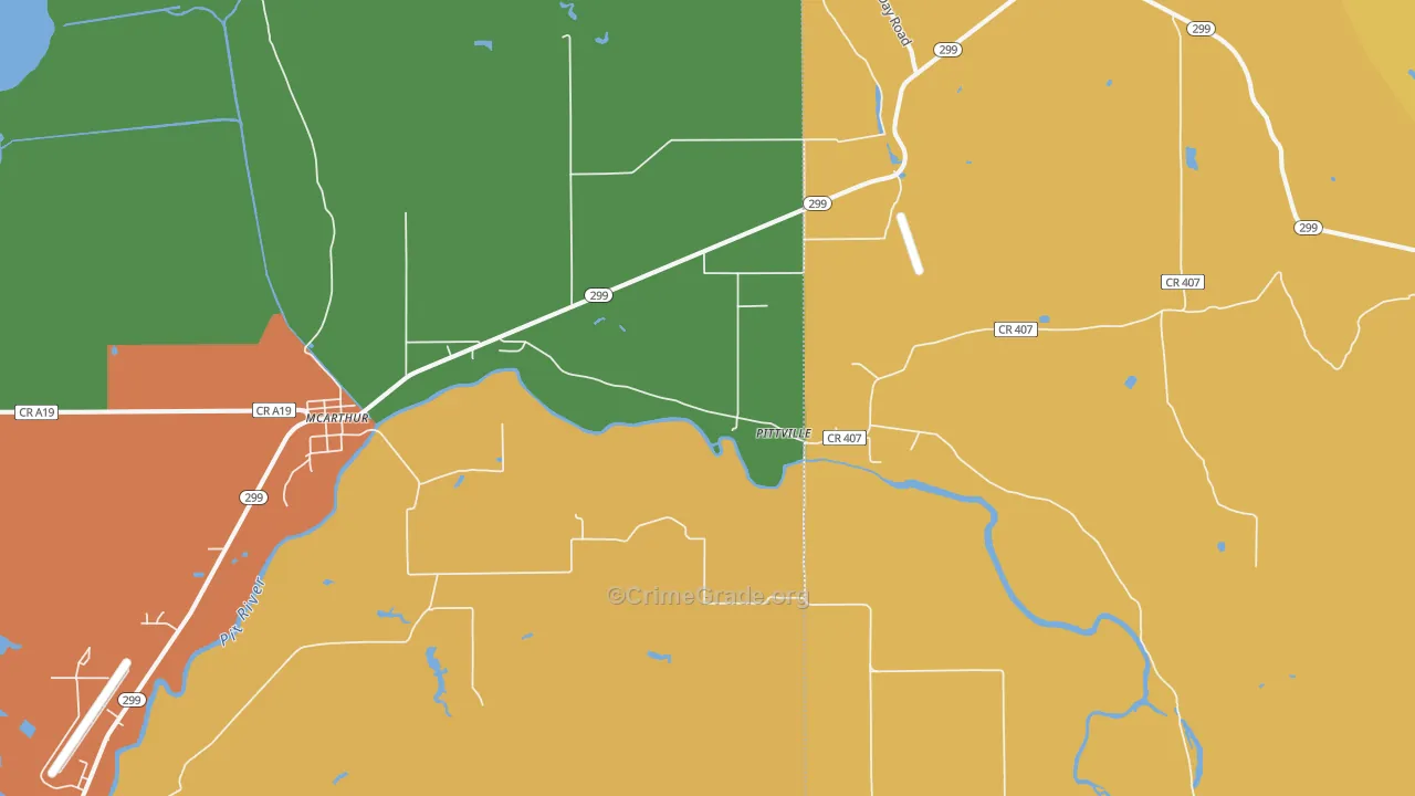 Pittville, CA Map of Assault Rates