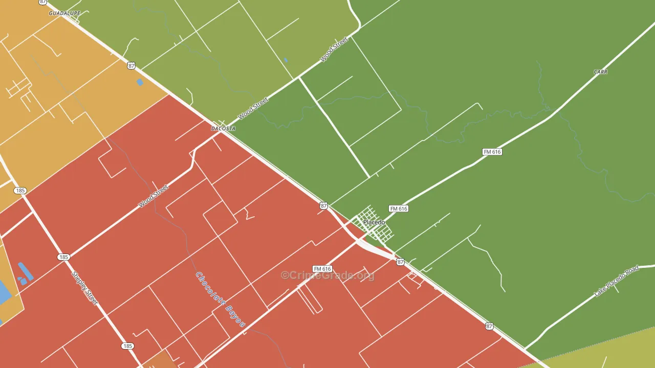 Placedo, TX Map of Assault Rates
