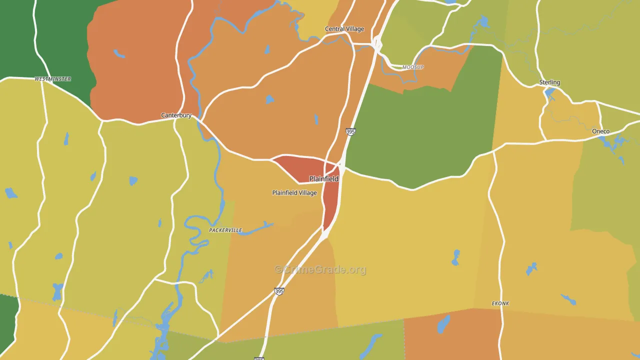 Plainfield, CT Map of Assault Rates