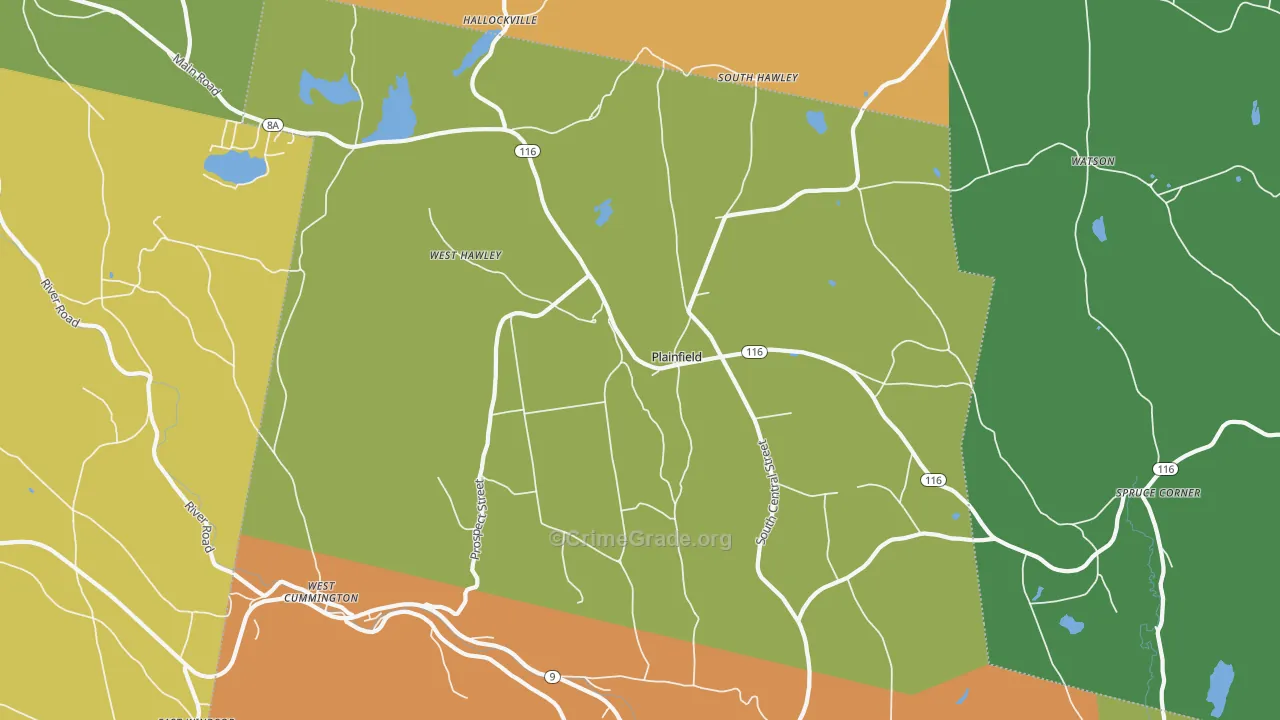 Plainfield, MA Map of Assault Rates