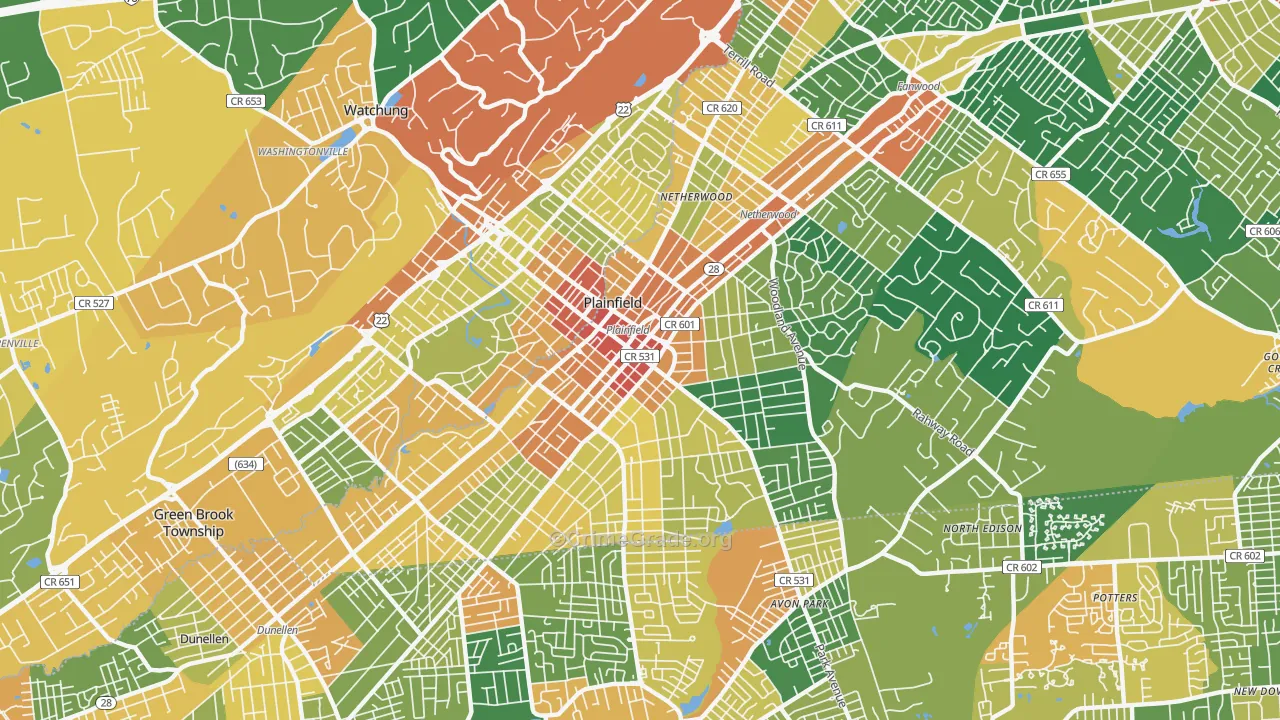 Plainfield, NJ Map of Assault Rates