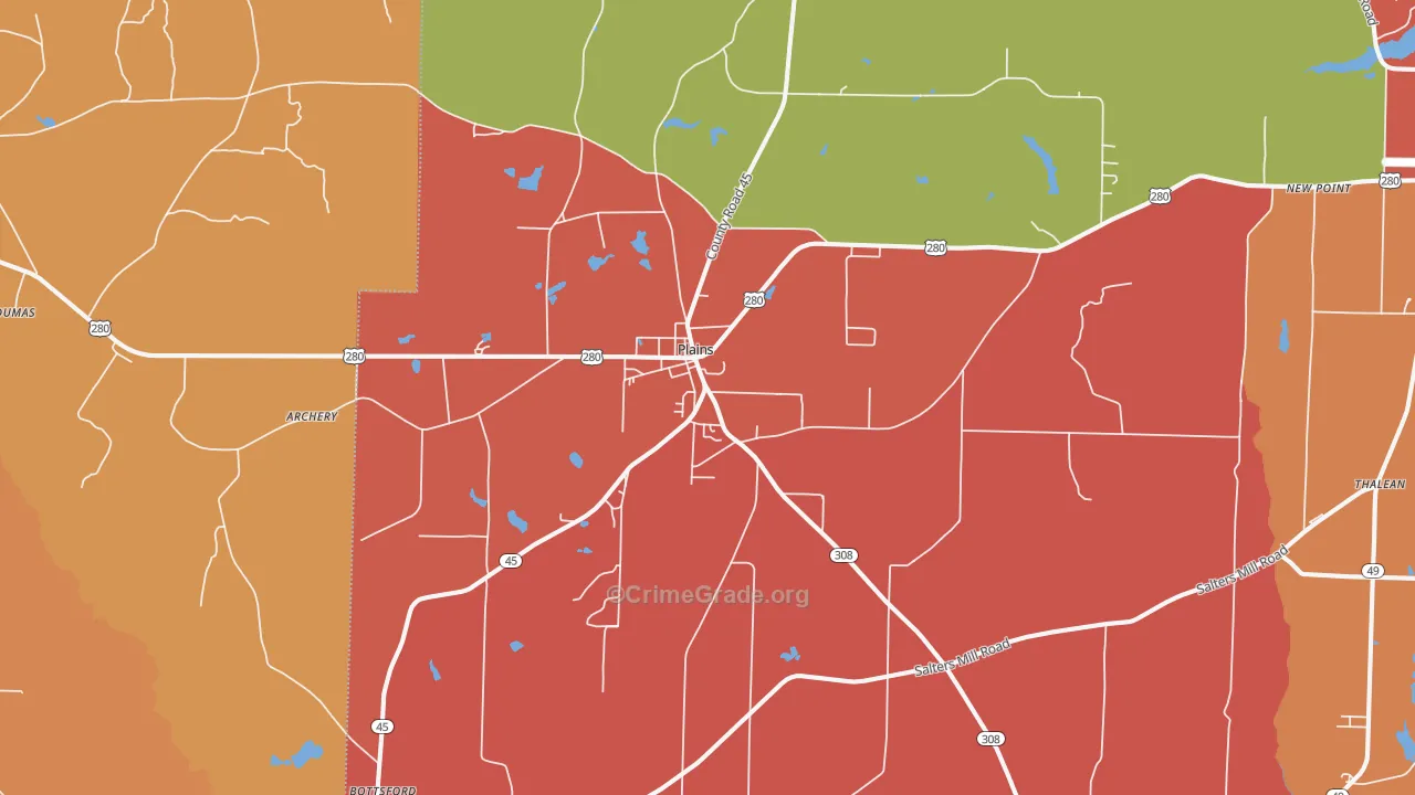 Plains, GA Map of Assault Rates