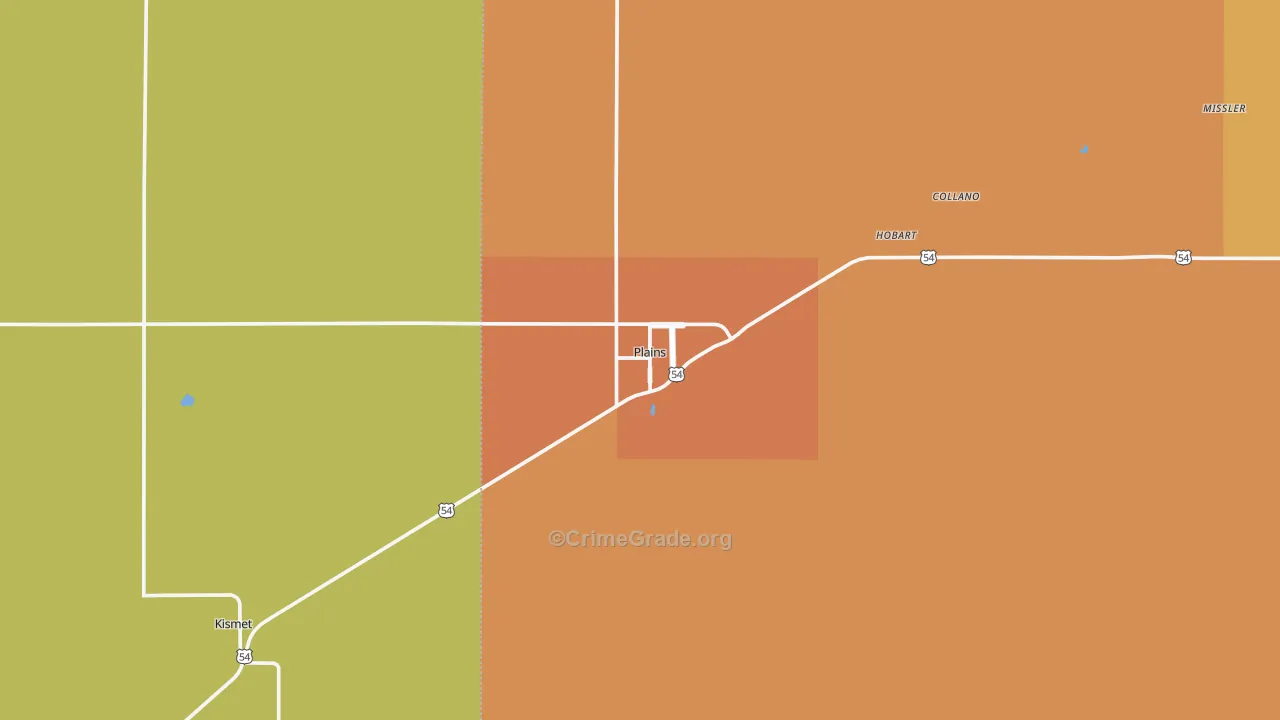 Plains, KS Map of Assault Rates