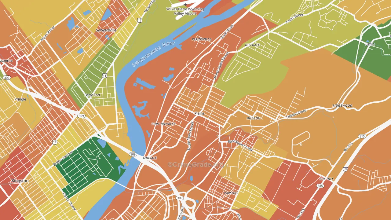 Plains, PA Map of Assault Rates