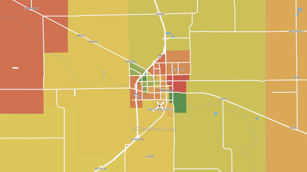 Plainview, TX Map of Assault Rates