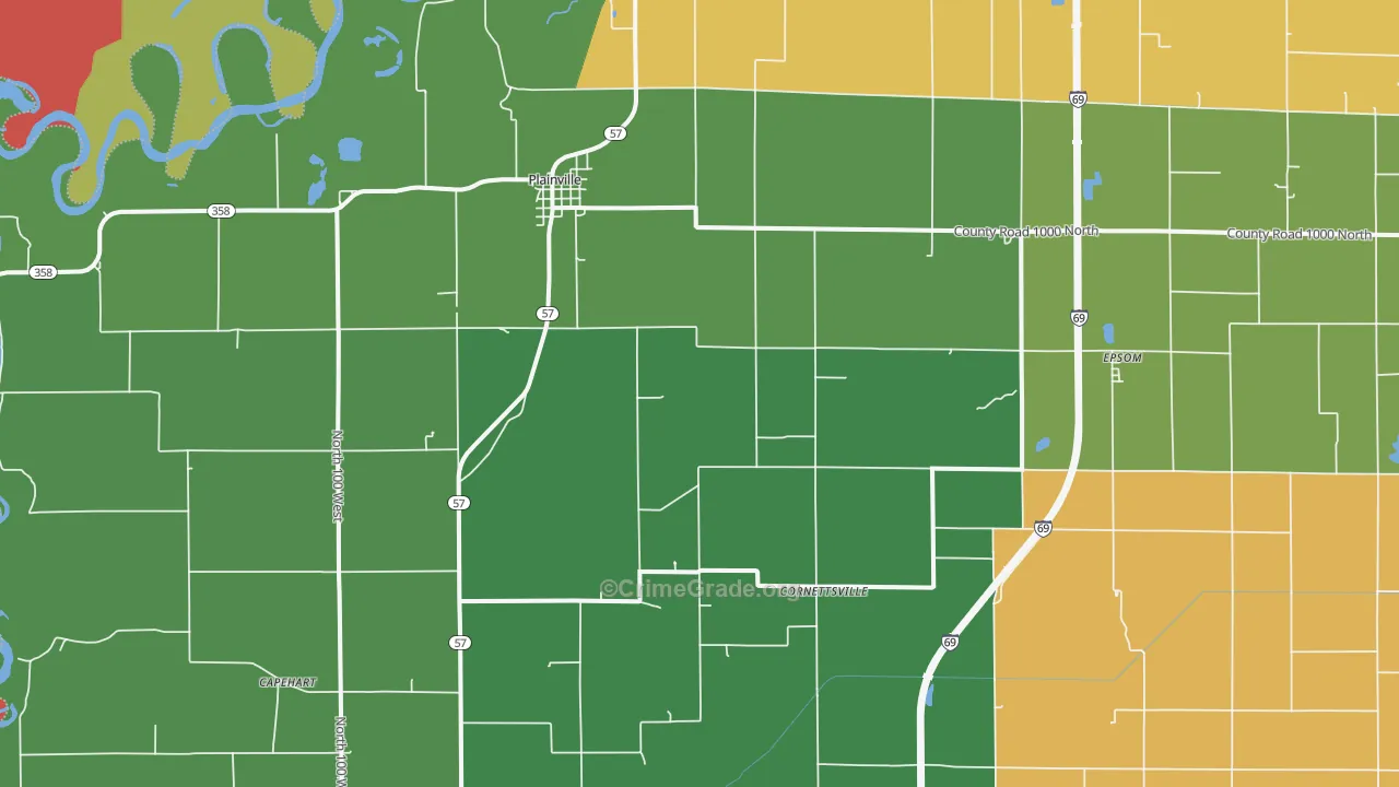 Plainville, IN Map of Assault Rates