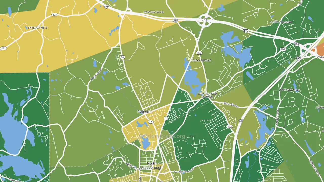 Plainville, MA Map of Assault Rates