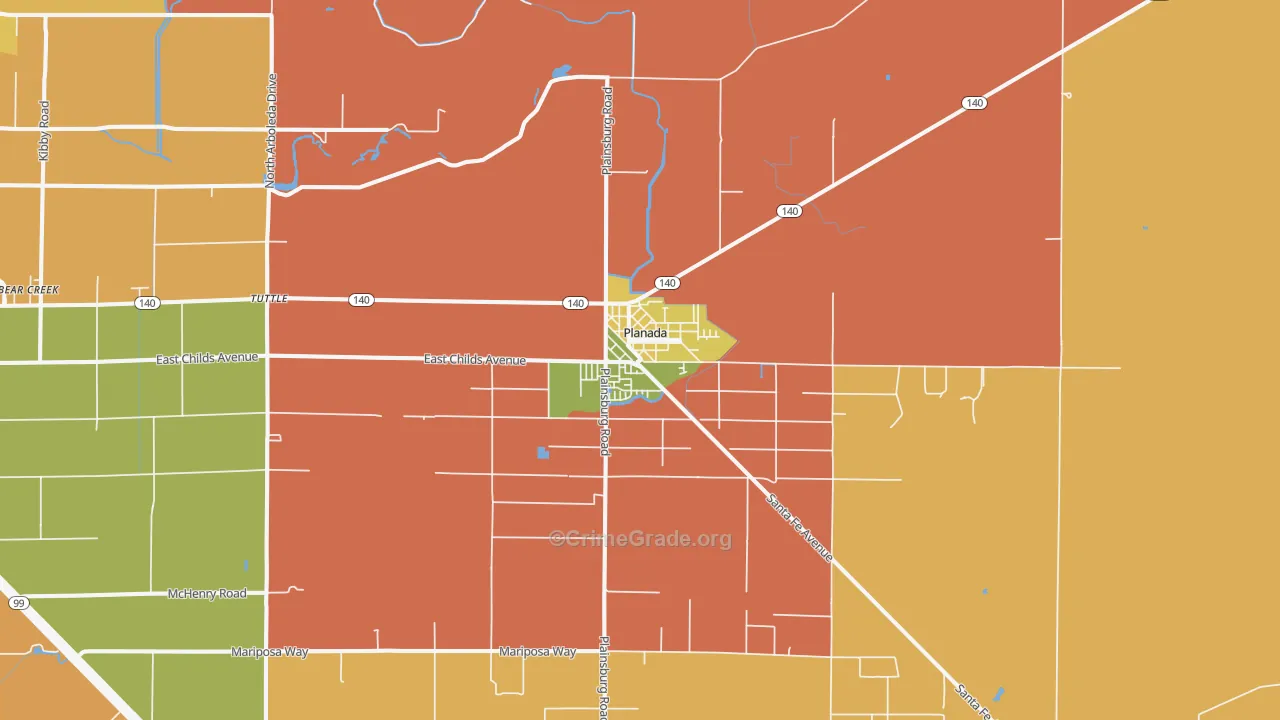 Planada, CA Map of Assault Rates