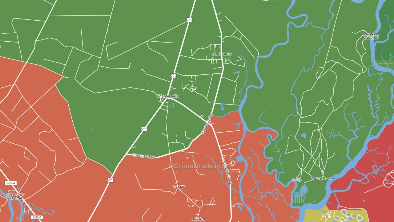 Plantersville, SC Map of Assault Rates