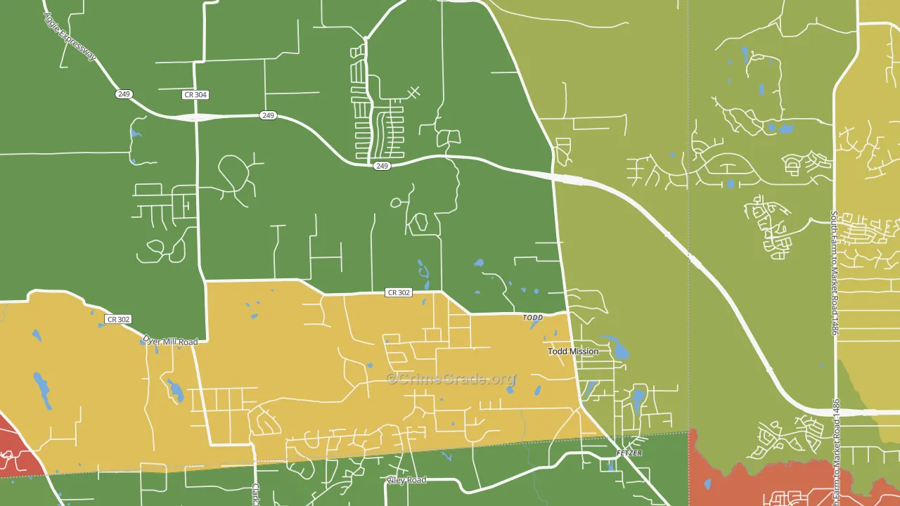 Plantersville, TX Map of Assault Rates