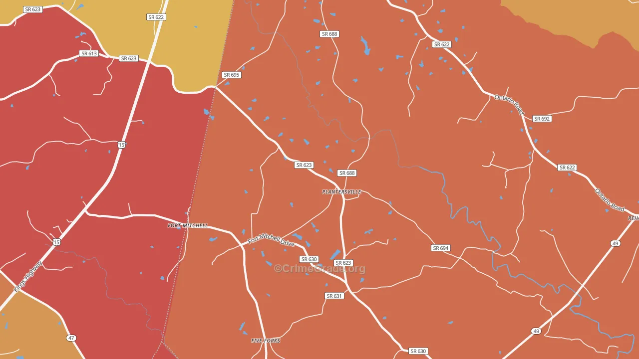 Plantersville, VA Map of Assault Rates
