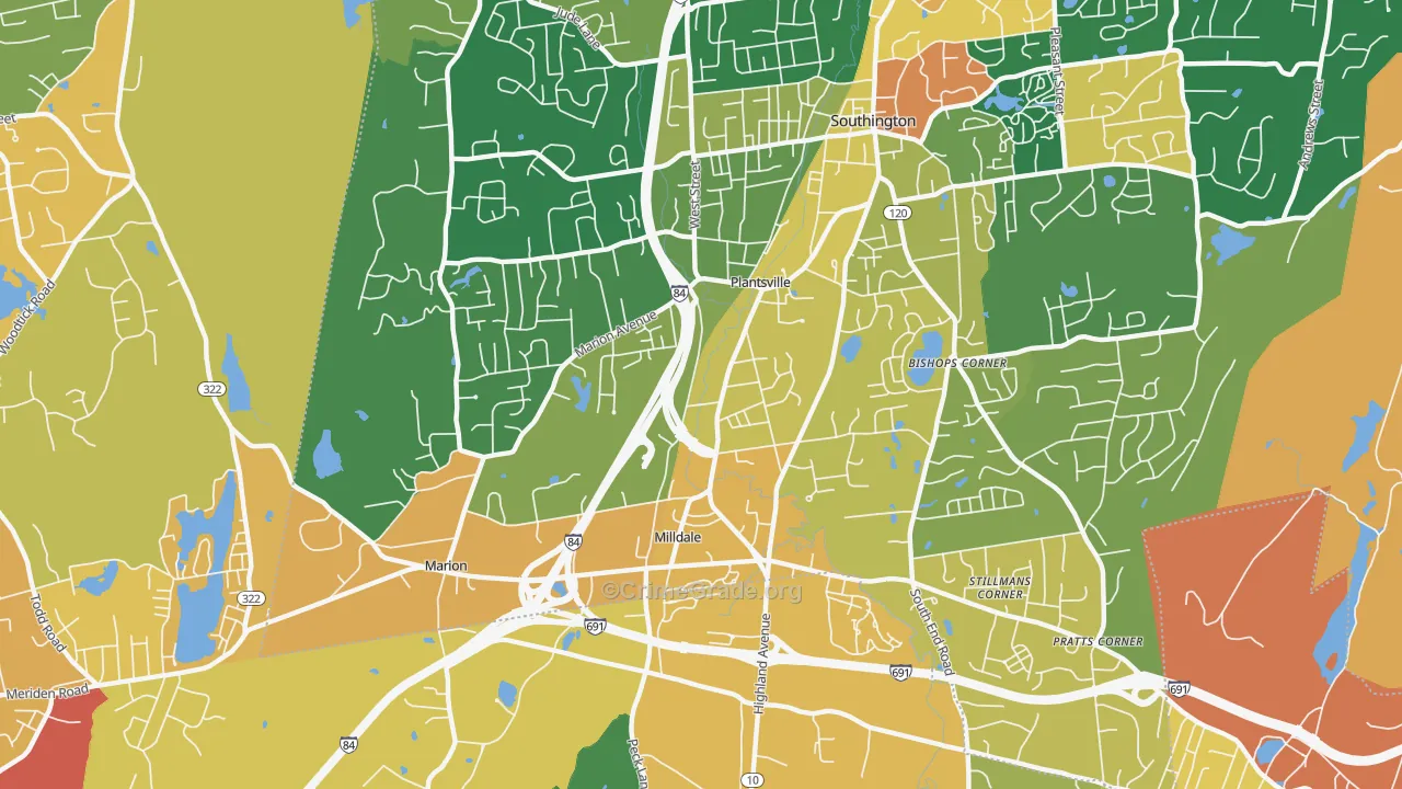Plantsville, CT Map of Assault Rates